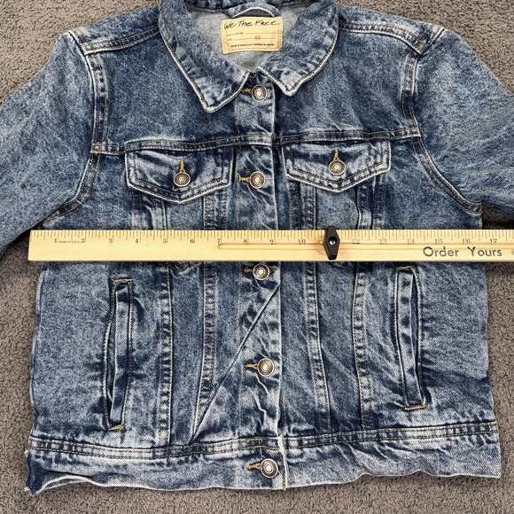 We The Free Denim‎ Jacket Womens XS Blue Acid Wash Cropped Distressed Jean Coat - Picture 6 of 11